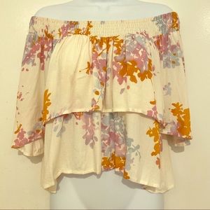 Oliviaceous Off the Shoulder Flowy Watercolor Top